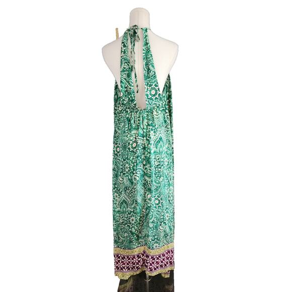 Zara Silky green paisley Scarf printed halter Open Back maxi dress size Medium - Picture 5 of 5